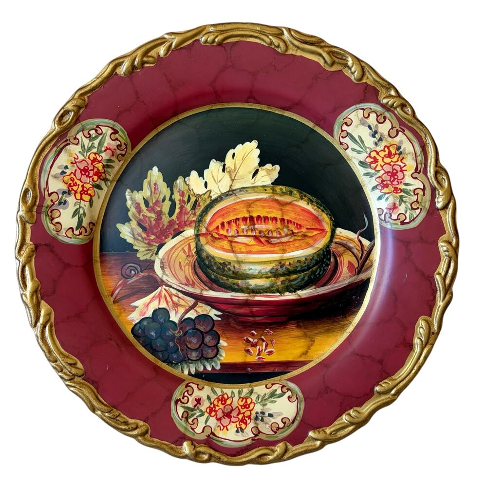 VINTAGE Raymond Waites Collectors Plate Hand Painted 10in Ceramic Fruit & Melon
